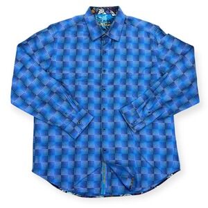 Robert Graham‎ Shirt Men's XL Blue Button Up Geometric Print Preppy Long Sleeve